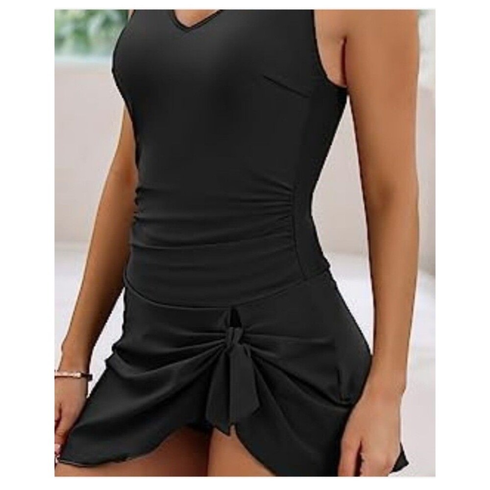 Womens One-Piece Swimdress, Tummy Control Skirt Swimsuit, Bathing Suit L